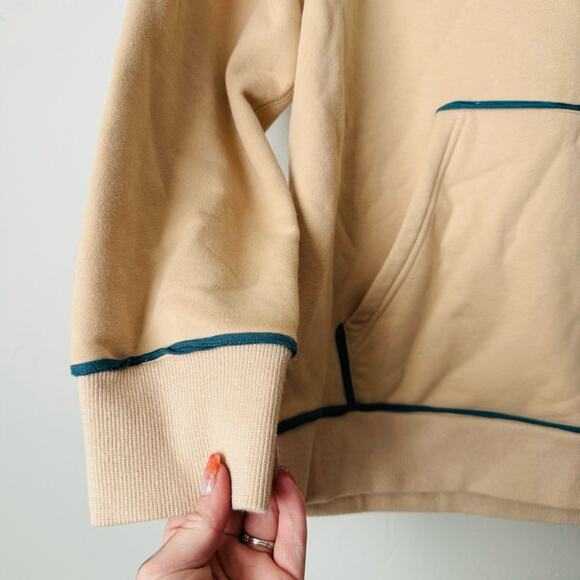 Madeleine Thompson cream hoodie blue hems soft inside woman’s size L - Picture 3 of 8